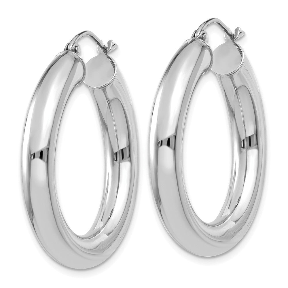 Alternate view of the 5mm, 14k White Gold Classic Round Hoop Earrings, 30mm (1 1/8 Inch) by The Black Bow Jewelry Co.