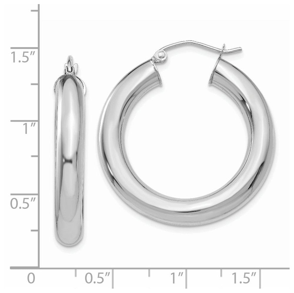 Alternate view of the 5mm, 14k White Gold Classic Round Hoop Earrings, 30mm (1 1/8 Inch) by The Black Bow Jewelry Co.