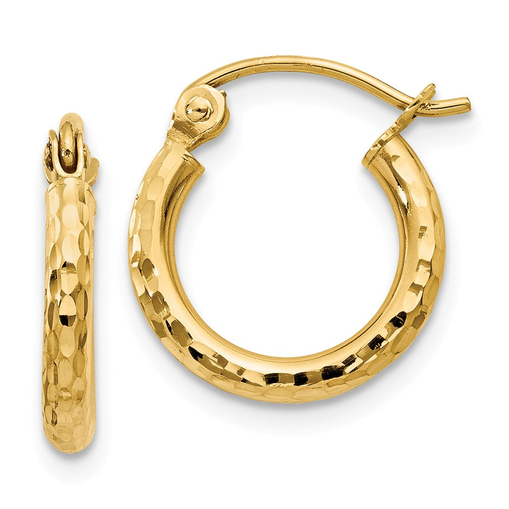 2mm, 14k Yellow Gold Diamond-cut Hoops, 13mm (1/2 Inch), Item E9410-13 by The Black Bow Jewelry Co.