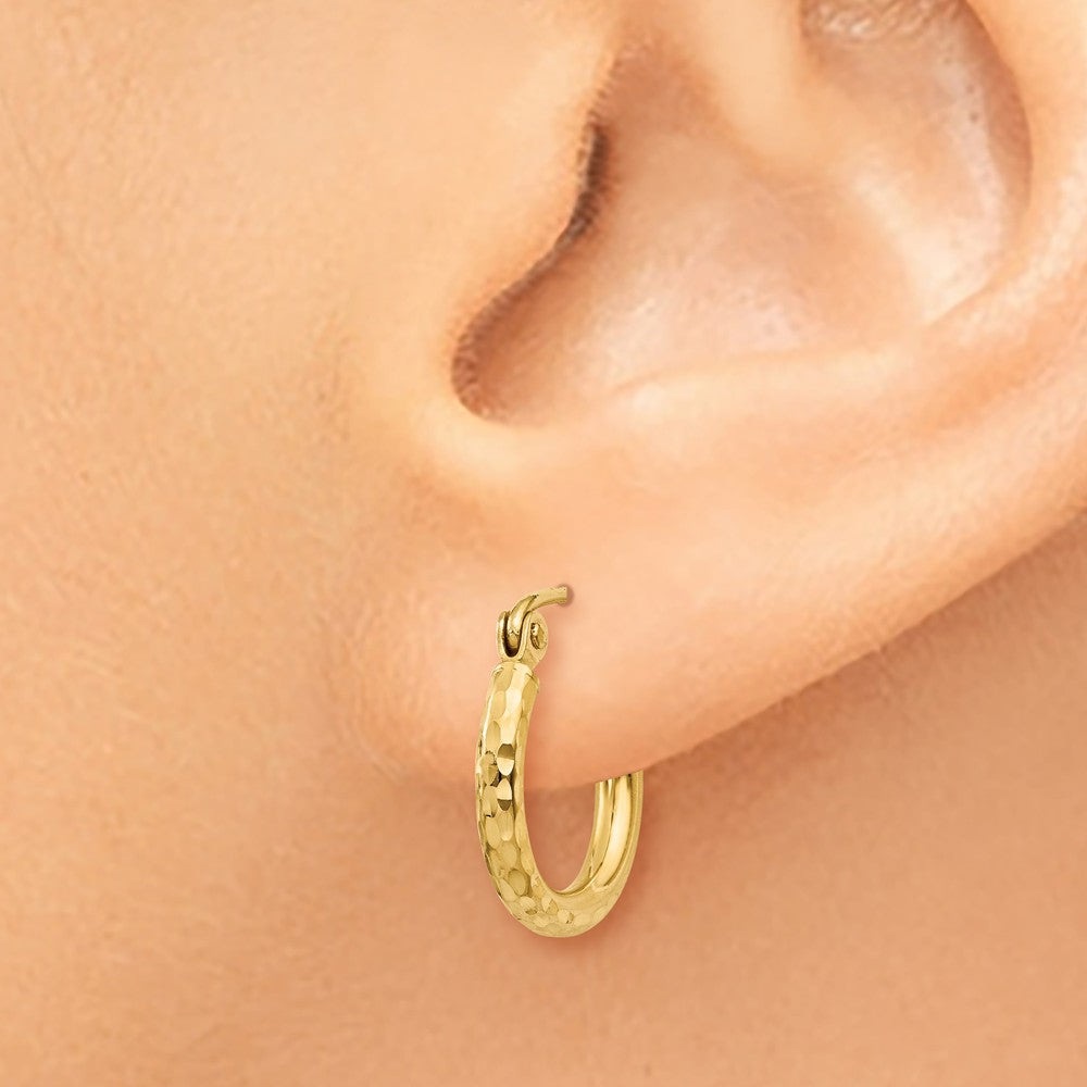 Alternate view of the 2mm, 14k Yellow Gold Diamond-cut Hoops, 13mm (1/2 Inch) by The Black Bow Jewelry Co.