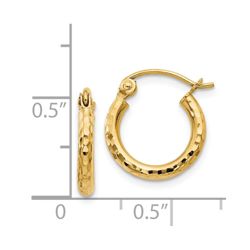 Alternate view of the 2mm, 14k Yellow Gold Diamond-cut Hoops, 13mm (1/2 Inch) by The Black Bow Jewelry Co.