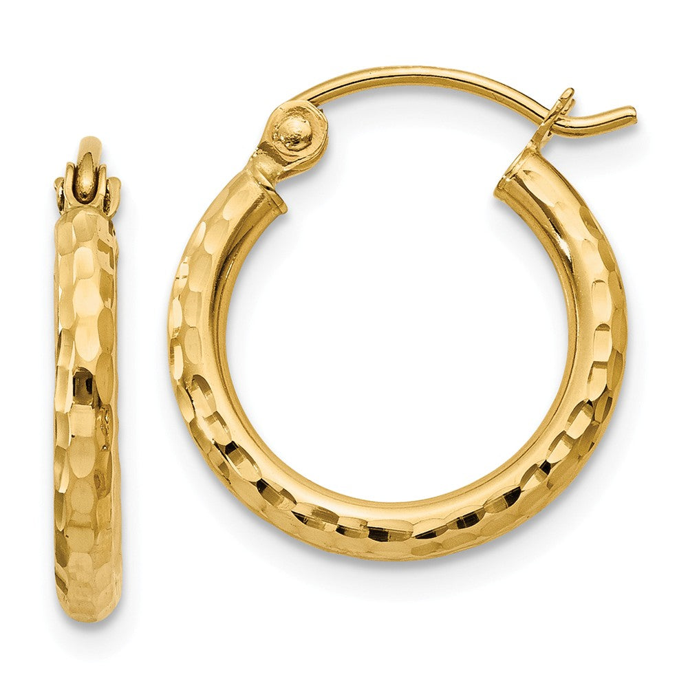 2mm, 14k Yellow Gold Diamond-cut Hoops, 15mm (9/16 Inch), Item E9410-15 by The Black Bow Jewelry Co.