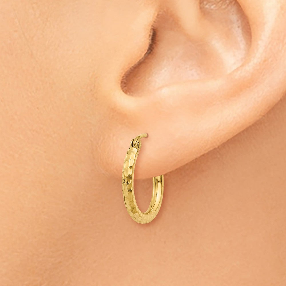 Alternate view of the 2mm, 14k Yellow Gold Diamond-cut Hoops, 15mm (9/16 Inch) by The Black Bow Jewelry Co.