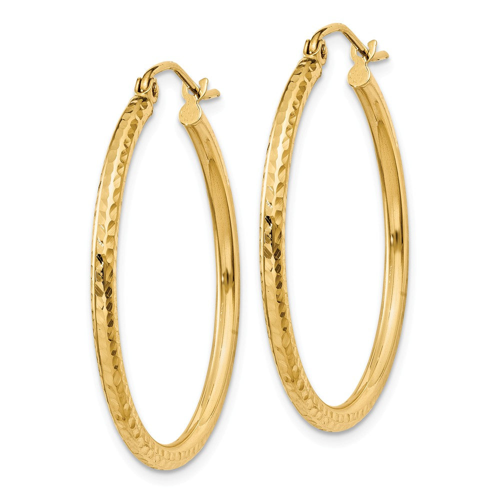 Alternate view of the 2mm, 14k Yellow Gold Diamond-cut Hoops, 30mm (1 1/8 Inch) by The Black Bow Jewelry Co.