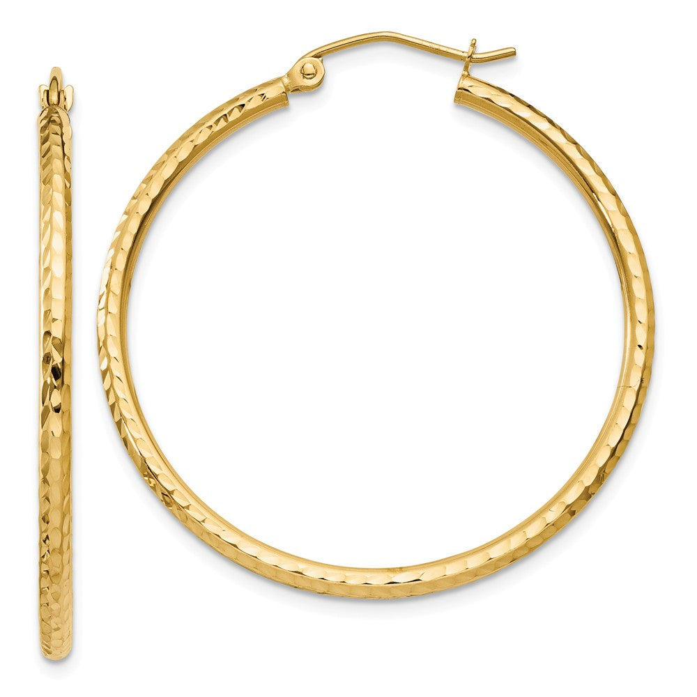 2mm, 14k Yellow Gold Diamond-cut Hoops, 35mm (1 3/8 Inch), Item E9411-35 by The Black Bow Jewelry Co.