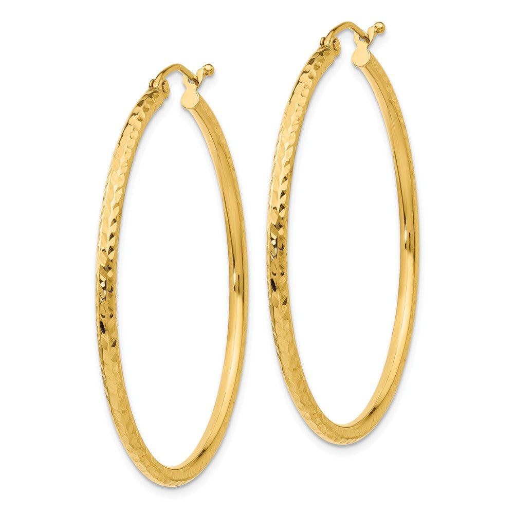 Alternate view of the 2mm, 14k Yellow Gold Diamond-cut Hoops, 40mm (1 1/2 Inch) by The Black Bow Jewelry Co.