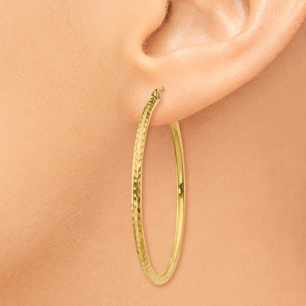 Alternate view of the 2mm, 14k Yellow Gold Diamond-cut Hoops, 40mm (1 1/2 Inch) by The Black Bow Jewelry Co.