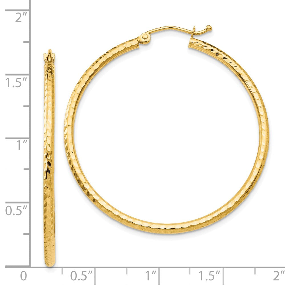 Alternate view of the 2mm, 14k Yellow Gold Diamond-cut Hoops, 40mm (1 1/2 Inch) by The Black Bow Jewelry Co.