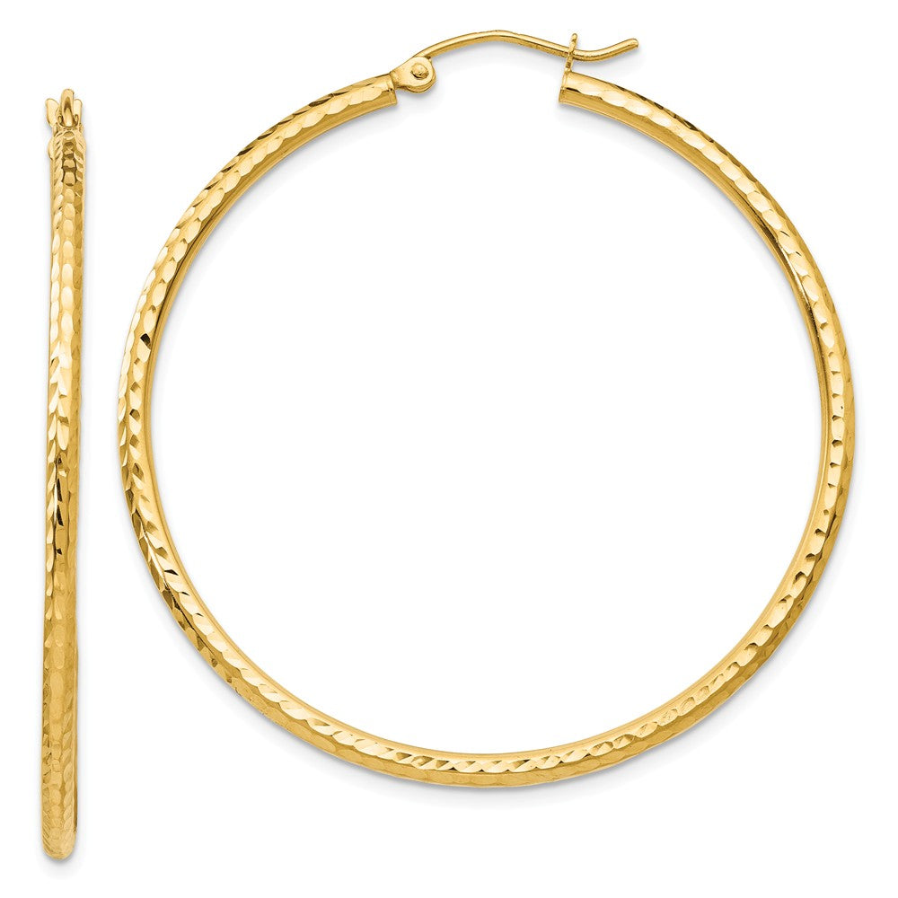 2mm, 14k Yellow Gold Diamond-cut Hoops, 45mm (1 3/4 Inch), Item E9412-45 by The Black Bow Jewelry Co.