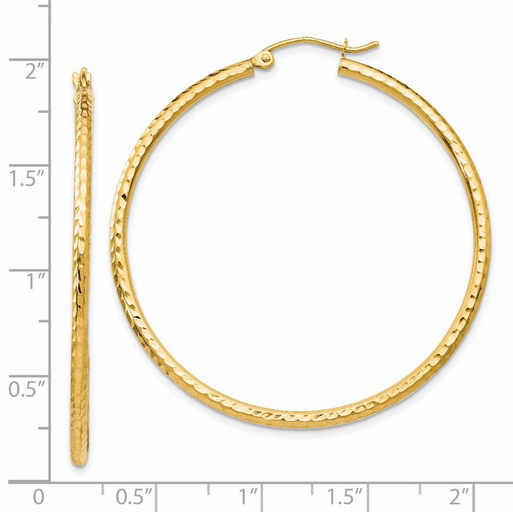 Alternate view of the 2mm, 14k Yellow Gold Diamond-cut Hoops, 45mm (1 3/4 Inch) by The Black Bow Jewelry Co.