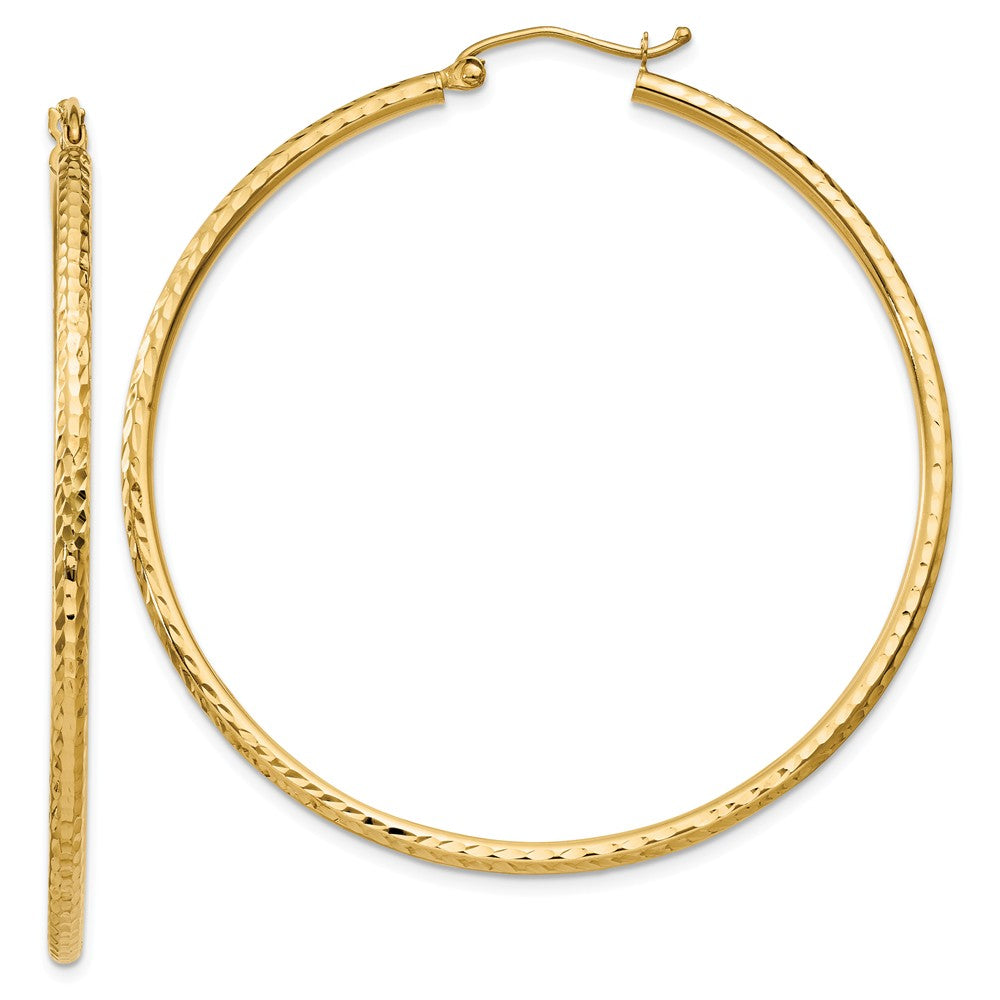 2mm, 14k Yellow Gold Diamond-cut Hoops, 50mm (1 7/8 Inch), Item E9412-50 by The Black Bow Jewelry Co.