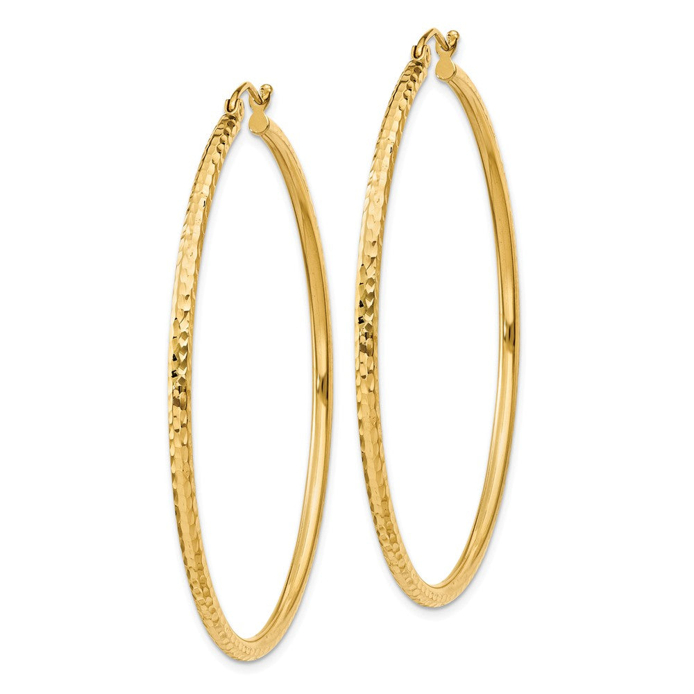 Alternate view of the 2mm, 14k Yellow Gold Diamond-cut Hoops, 50mm (1 7/8 Inch) by The Black Bow Jewelry Co.