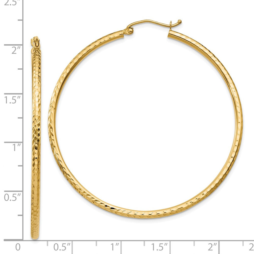 Alternate view of the 2mm, 14k Yellow Gold Diamond-cut Hoops, 50mm (1 7/8 Inch) by The Black Bow Jewelry Co.