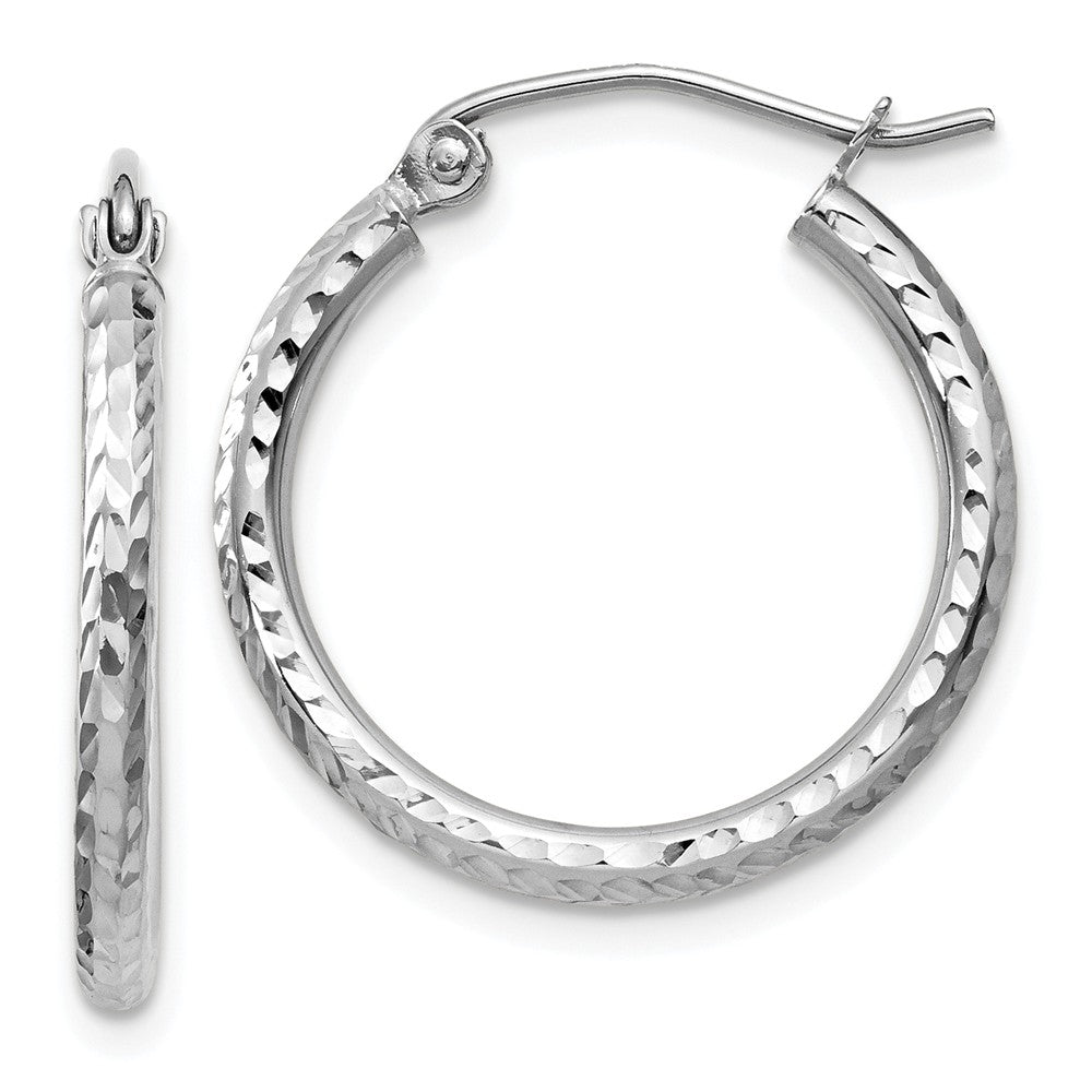 2mm, 14k White Gold Diamond-cut Hoops, 20mm (3/4 Inch), Item E9413-20 by The Black Bow Jewelry Co.