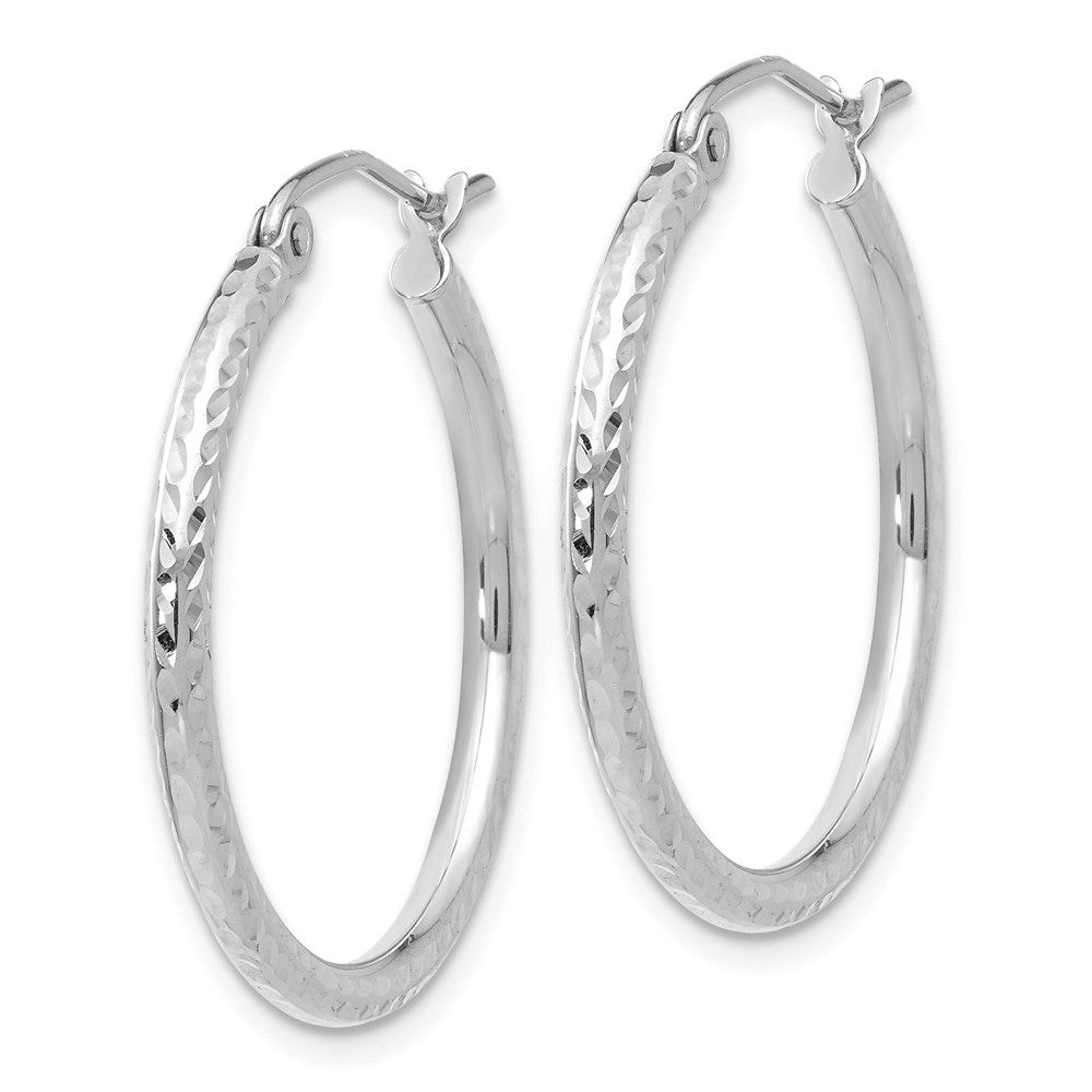 Alternate view of the 2mm, 14k White Gold Diamond-cut Hoops, 25mm (1 Inch) by The Black Bow Jewelry Co.