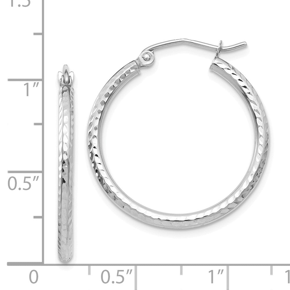 Alternate view of the 2mm, 14k White Gold Diamond-cut Hoops, 25mm (1 Inch) by The Black Bow Jewelry Co.