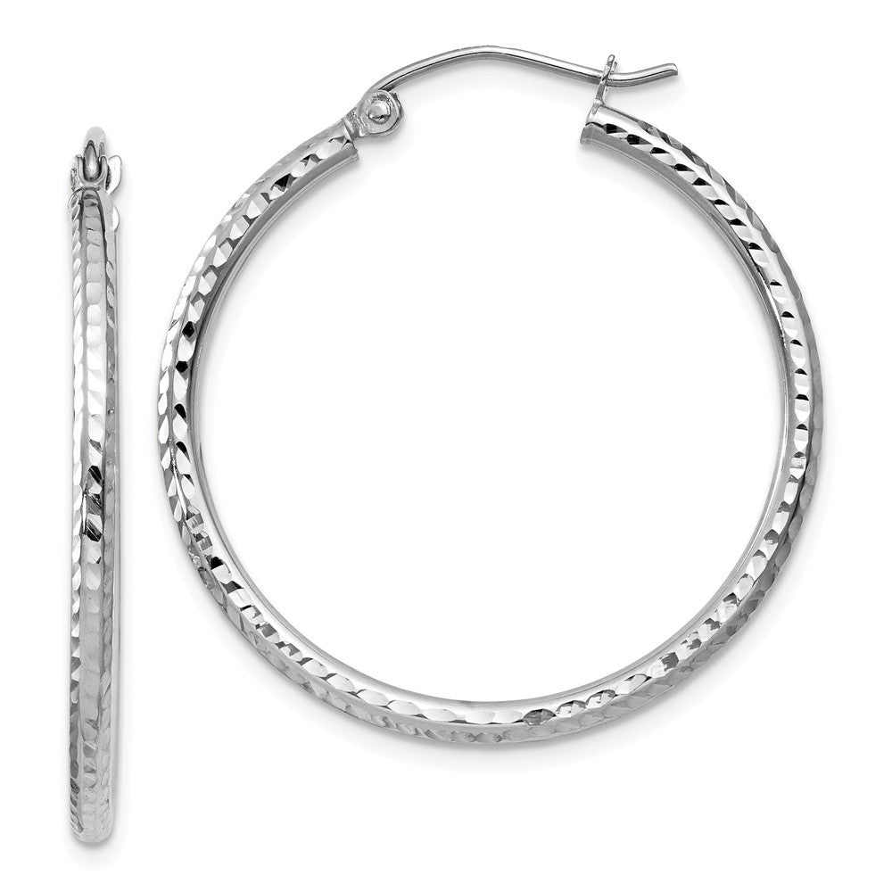 2mm, 14k White Gold Diamond-cut Hoops, 30mm (1 1/8 Inch), Item E9414-30 by The Black Bow Jewelry Co.