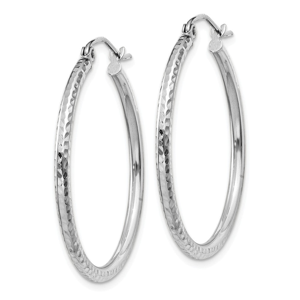 Alternate view of the 2mm, 14k White Gold Diamond-cut Hoops, 30mm (1 1/8 Inch) by The Black Bow Jewelry Co.