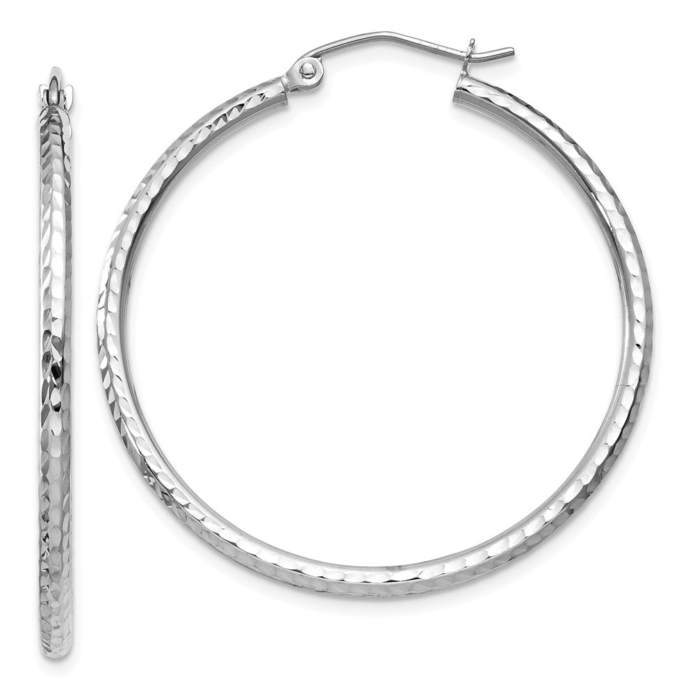 2mm, 14k White Gold Diamond-cut Hoops, 35mm (1 3/8 Inch), Item E9414-35 by The Black Bow Jewelry Co.