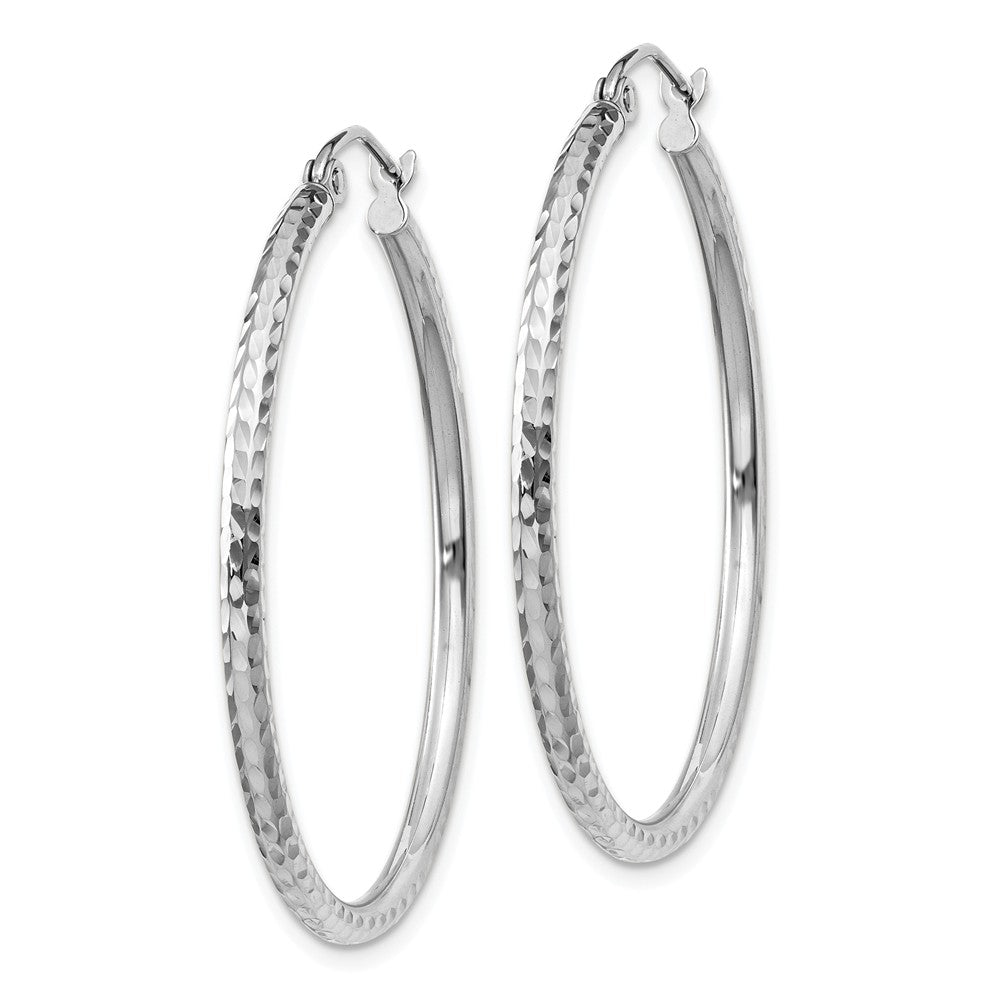 Alternate view of the 2mm, 14k White Gold Diamond-cut Hoops, 35mm (1 3/8 Inch) by The Black Bow Jewelry Co.