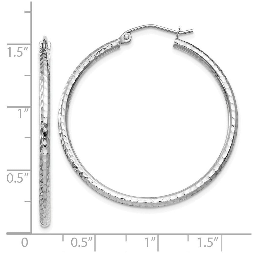 Alternate view of the 2mm, 14k White Gold Diamond-cut Hoops, 35mm (1 3/8 Inch) by The Black Bow Jewelry Co.