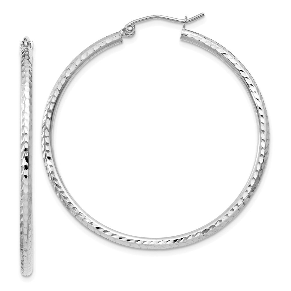 2mm, 14k White Gold Diamond-cut Hoops, 40mm (1 1/2 Inch), Item E9414-40 by The Black Bow Jewelry Co.