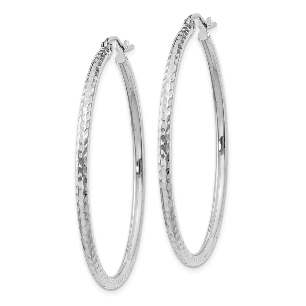 Alternate view of the 2mm, 14k White Gold Diamond-cut Hoops, 40mm (1 1/2 Inch) by The Black Bow Jewelry Co.