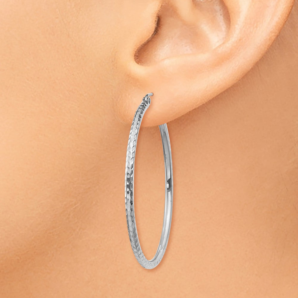 Alternate view of the 2mm, 14k White Gold Diamond-cut Hoops, 40mm (1 1/2 Inch) by The Black Bow Jewelry Co.