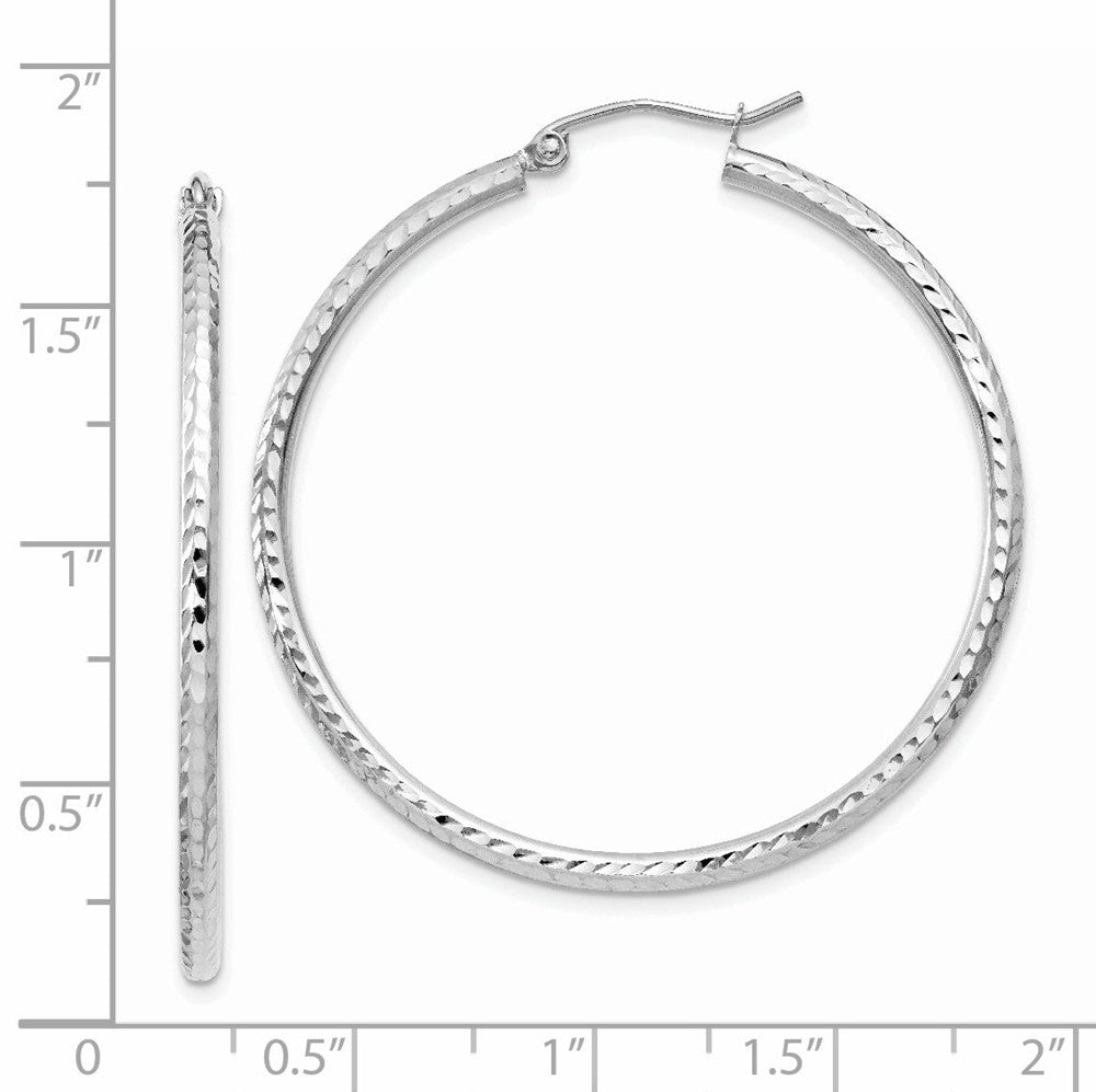 Alternate view of the 2mm, 14k White Gold Diamond-cut Hoops, 40mm (1 1/2 Inch) by The Black Bow Jewelry Co.