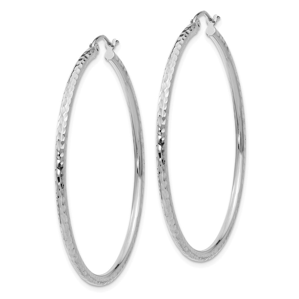 Alternate view of the 2mm, 14k White Gold Diamond-cut Hoops, 45mm (1 3/4 Inch) by The Black Bow Jewelry Co.