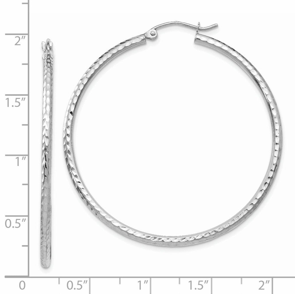 Alternate view of the 2mm, 14k White Gold Diamond-cut Hoops, 45mm (1 3/4 Inch) by The Black Bow Jewelry Co.