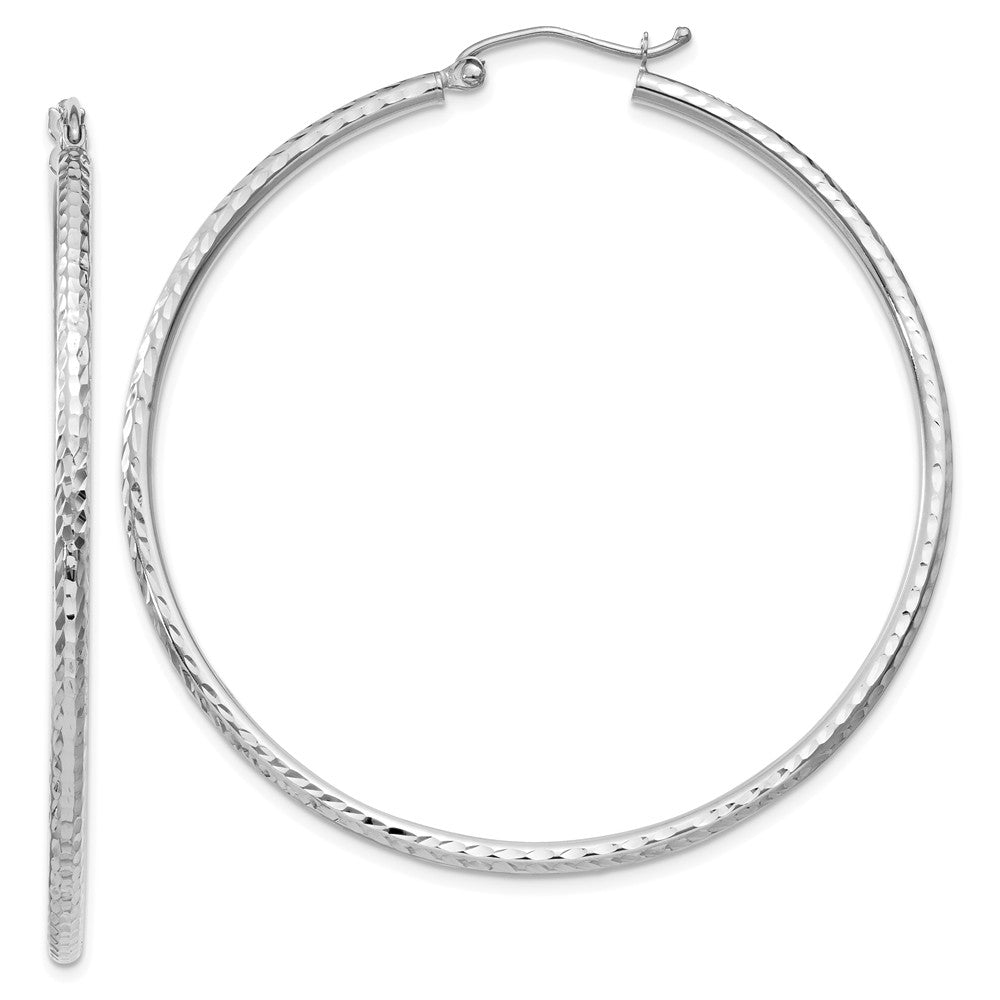 2mm, 14k White Gold Diamond-cut Hoops, 50mm (1 7/8 Inch), Item E9415-50 by The Black Bow Jewelry Co.