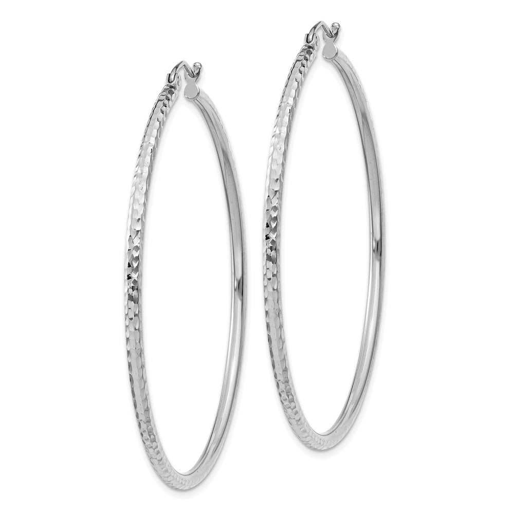 Alternate view of the 2mm, 14k White Gold Diamond-cut Hoops, 50mm (1 7/8 Inch) by The Black Bow Jewelry Co.