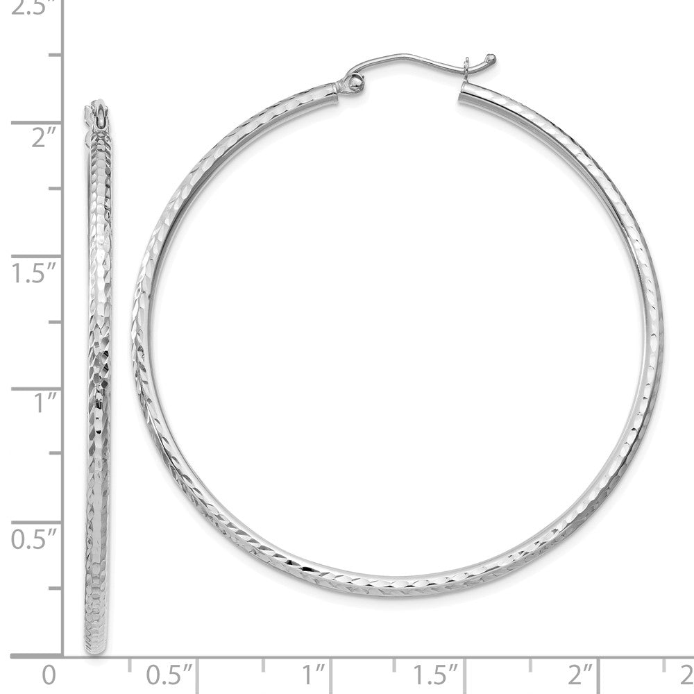 Alternate view of the 2mm, 14k White Gold Diamond-cut Hoops, 50mm (1 7/8 Inch) by The Black Bow Jewelry Co.