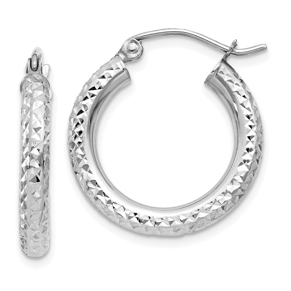 3mm, 14k White Gold Diamond-cut Hoops, 20mm (3/4 Inch), Item E9416-20 by The Black Bow Jewelry Co.