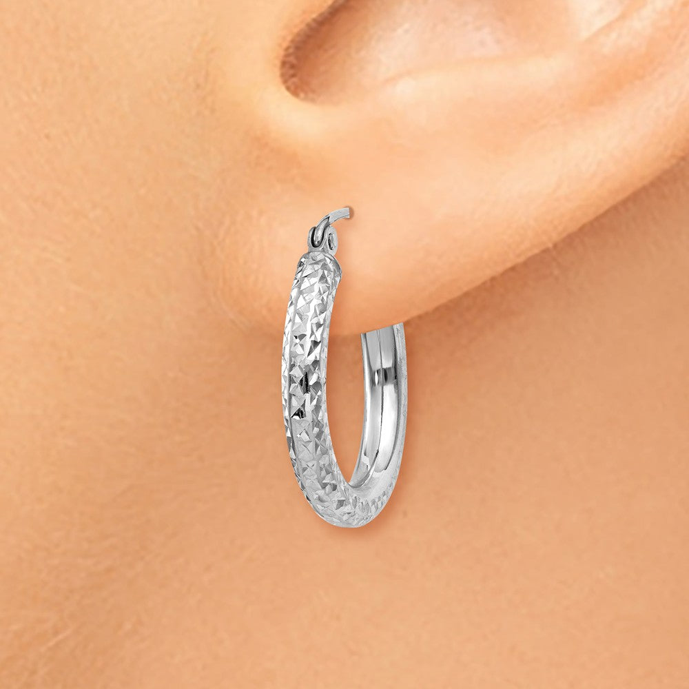 Alternate view of the 3mm, 14k White Gold Diamond-cut Hoops, 20mm (3/4 Inch) by The Black Bow Jewelry Co.