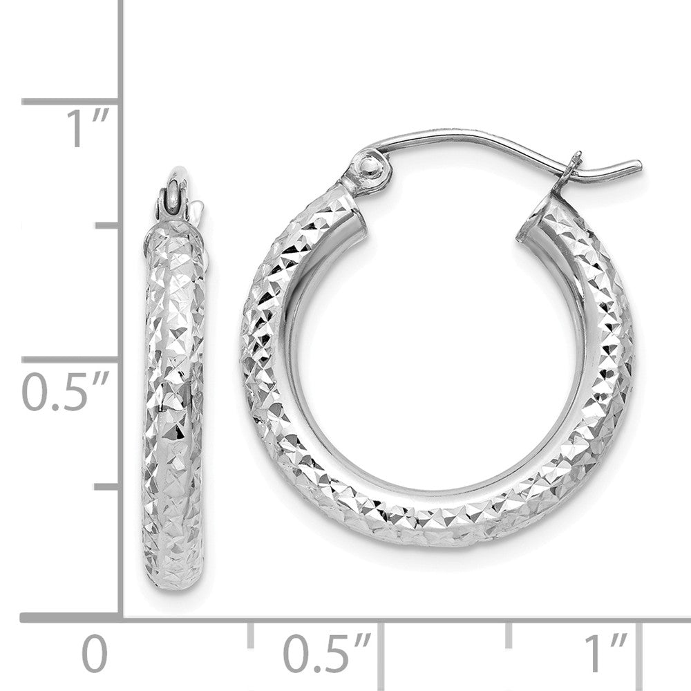 Alternate view of the 3mm, 14k White Gold Diamond-cut Hoops, 20mm (3/4 Inch) by The Black Bow Jewelry Co.