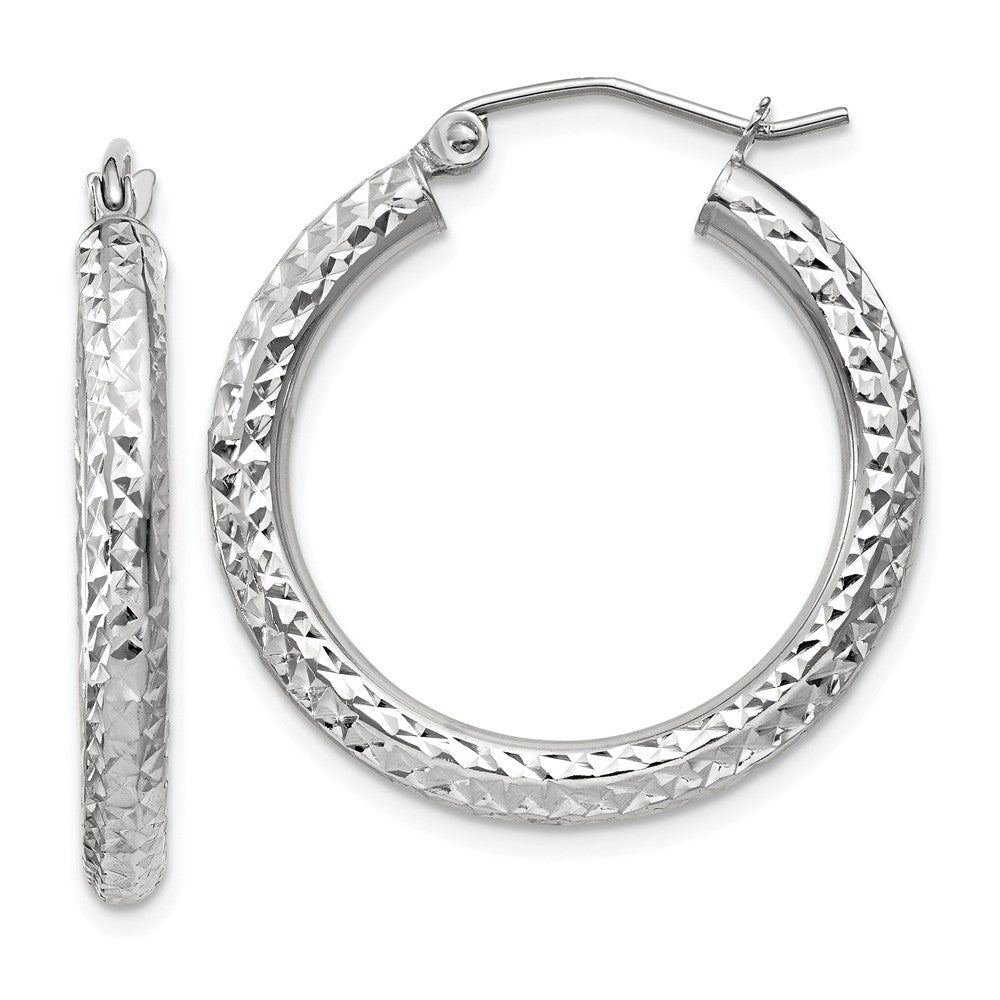 3mm, 14k White Gold Diamond-cut Hoops, 25mm (1 Inch), Item E9416-25 by The Black Bow Jewelry Co.