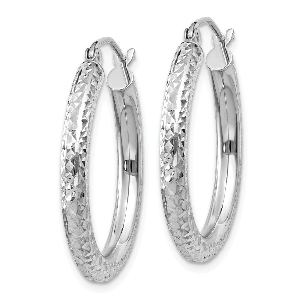 Alternate view of the 3mm, 14k White Gold Diamond-cut Hoops, 25mm (1 Inch) by The Black Bow Jewelry Co.