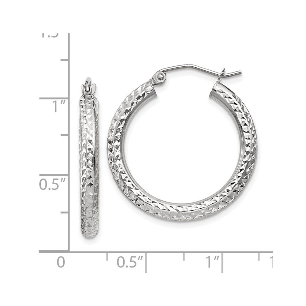 Alternate view of the 3mm, 14k White Gold Diamond-cut Hoops, 25mm (1 Inch) by The Black Bow Jewelry Co.