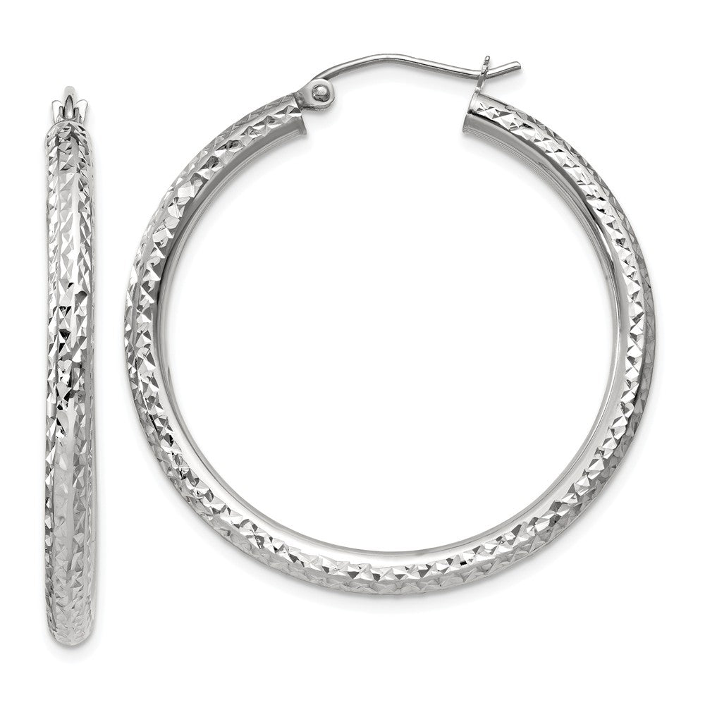 3mm, 14k White Gold Diamond-cut Hoops, 35mm (1 3/8 Inch), Item E9417-35 by The Black Bow Jewelry Co.