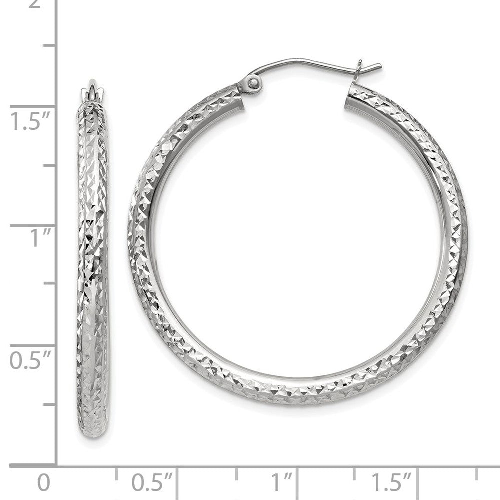 Alternate view of the 3mm, 14k White Gold Diamond-cut Hoops, 35mm (1 3/8 Inch) by The Black Bow Jewelry Co.
