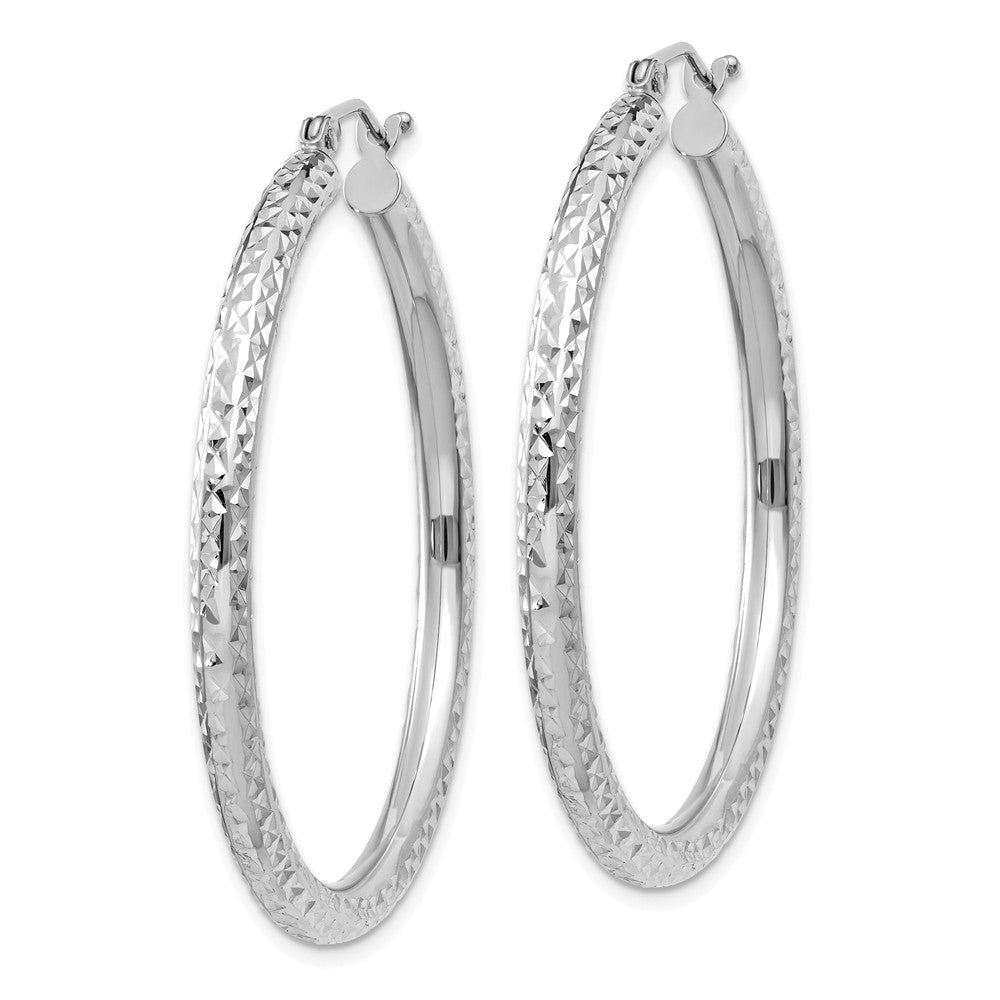 Alternate view of the 3mm, 14k White Gold Diamond-cut Hoops, 40mm (1 1/2 Inch) by The Black Bow Jewelry Co.