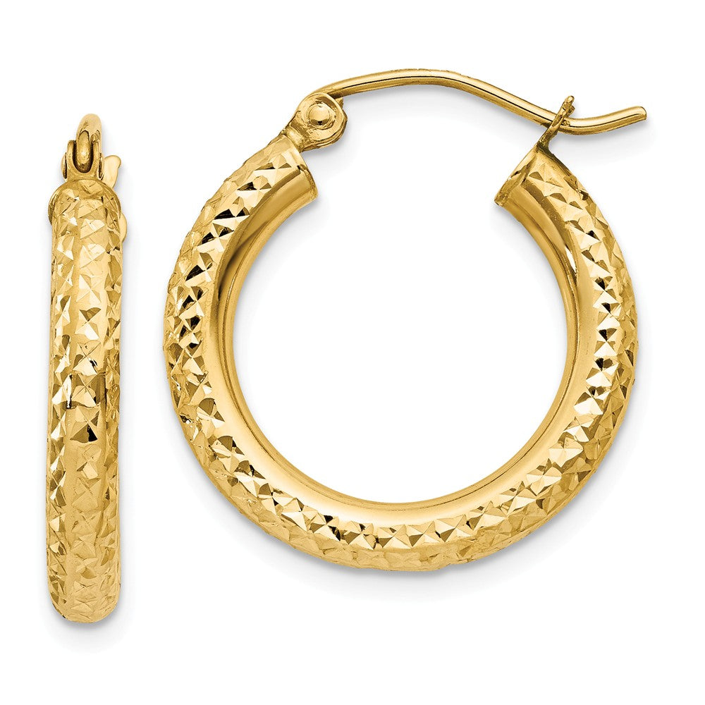3mm, 14k Yellow Gold Diamond-cut Hoops, 20mm (3/4 Inch), Item E9418-20 by The Black Bow Jewelry Co.