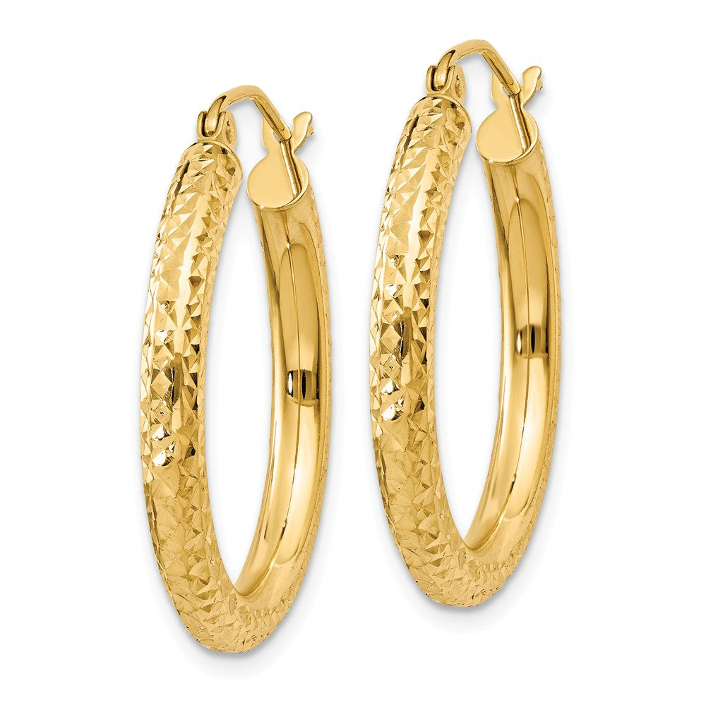 Alternate view of the 3mm, 14k Yellow Gold Diamond-cut Hoops, 25mm (1 Inch) by The Black Bow Jewelry Co.
