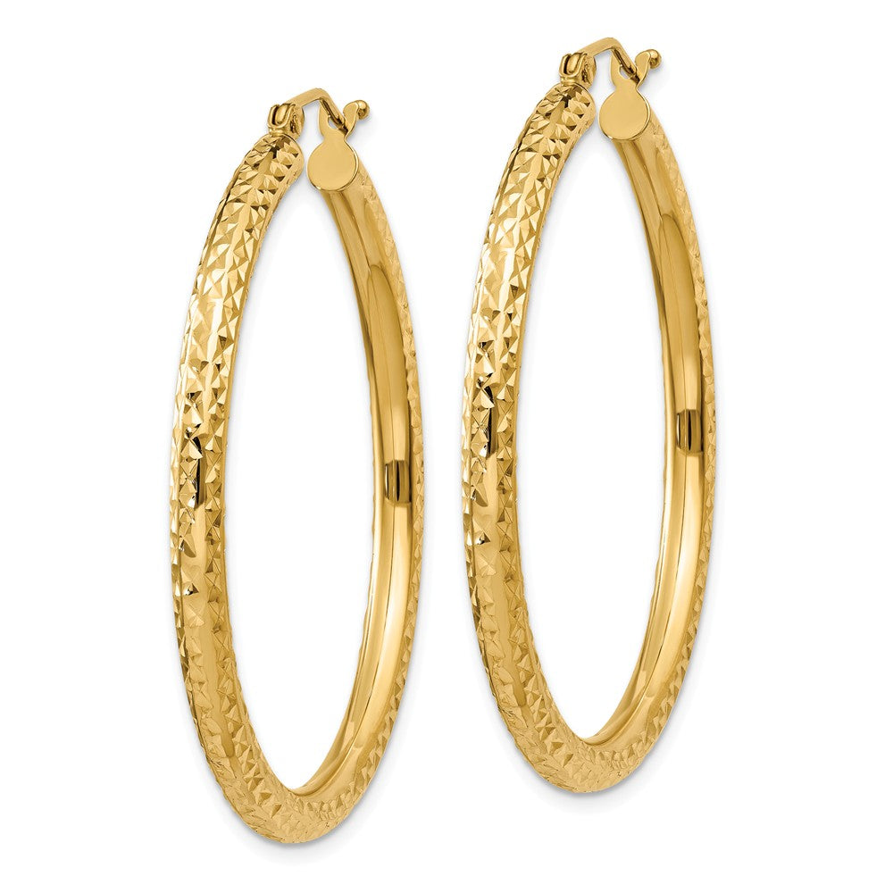 Alternate view of the 3mm, 14k Yellow Gold Diamond-cut Hoops, 40mm (1 1/2 Inch) by The Black Bow Jewelry Co.