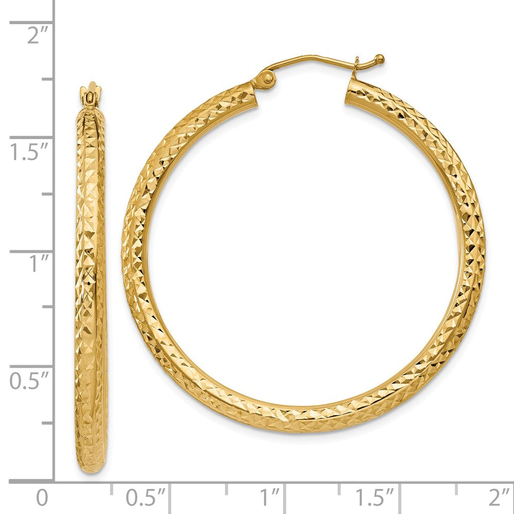 Alternate view of the 3mm, 14k Yellow Gold Diamond-cut Hoops, 40mm (1 1/2 Inch) by The Black Bow Jewelry Co.