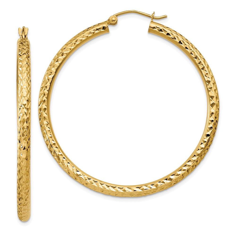 3mm, 14k Yellow Gold Diamond-cut Hoops, 45mm (1 3/4 Inch), Item E9419-45 by The Black Bow Jewelry Co.