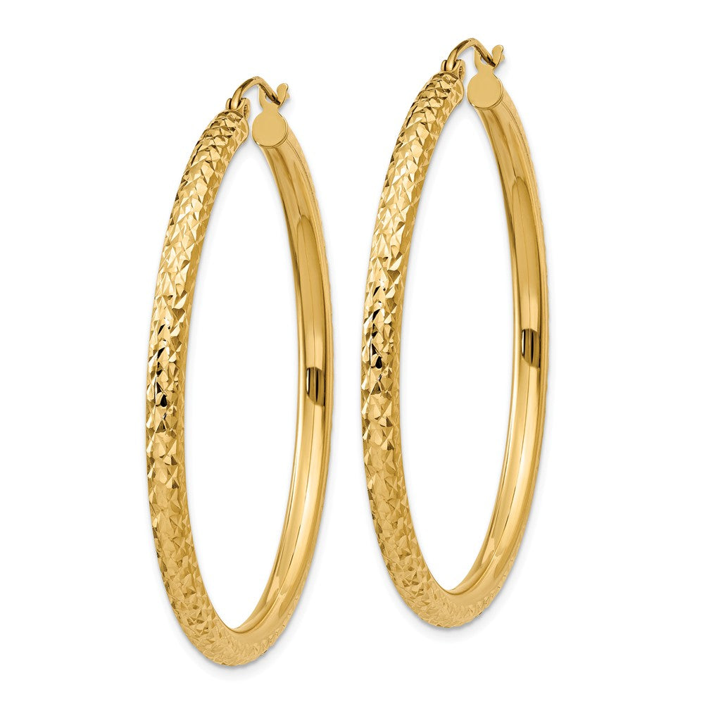 Alternate view of the 3mm, 14k Yellow Gold Diamond-cut Hoops, 45mm (1 3/4 Inch) by The Black Bow Jewelry Co.