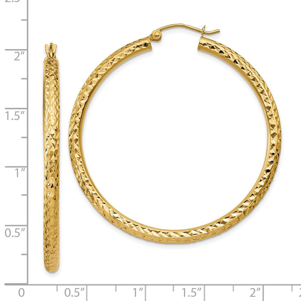 Alternate view of the 3mm, 14k Yellow Gold Diamond-cut Hoops, 45mm (1 3/4 Inch) by The Black Bow Jewelry Co.